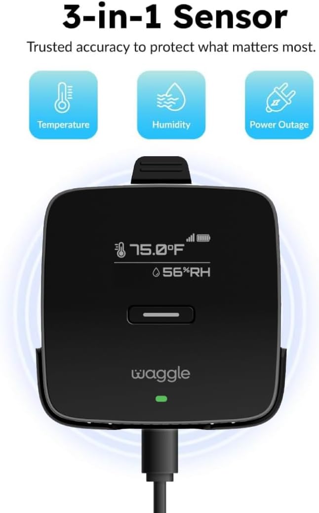 Waggle 4G Pet Temperature Monitor – No Wi-Fi Needed, Real-Time App/SMS/Email Alerts - RV, Car & Home Safety Device with Power-Outage Notifications, Rechargeable Battery – Subscription Required