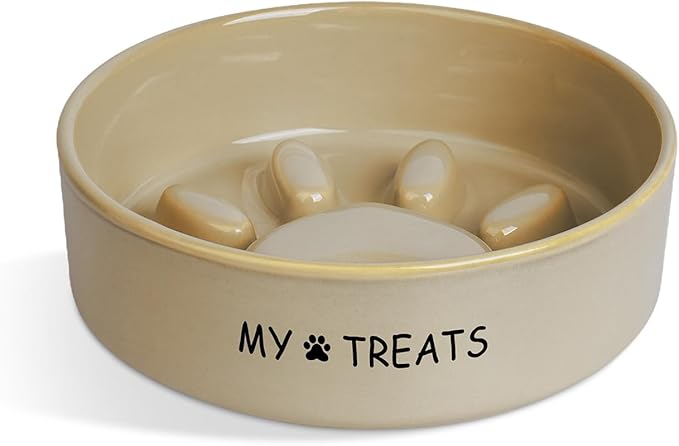 Slow Feeder Dog Bowls, Ceramic Dog Puzzle Feeder, Dogs Dishes for Small & Medium Dogs, White Puppy Slow Eating Bowl, Puppy Food Bowl(Paw Print)