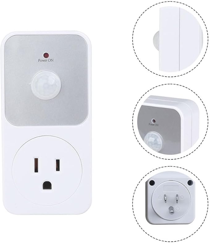Motion Sensor Outlet, PIR Motion Sensor Power Socket Switch, 110V 1800W, Auto On/Off With 5-Minute Delay, 8-Meter Detection For Home Security In Garage And Hallway, White