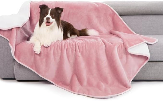 gogobunny Waterproof Bed Blanket, Reversible Sherpa Fleece Throw Blanket for Dog Puppy Cat, Furniture Cover Protects Bed Couch Sofa from Liquid Pee and Pet Fur (Pink, 90x108 inches)