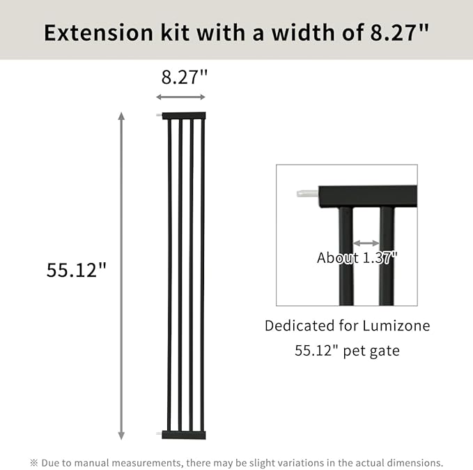 Lumizone Extra Tall Cat Gate Extension Kit 55.12" High Pressure Mounted 2025 New 8.27" Extra Wide 1.37" Gap No Drilling Tall Pet Gate for Dogs (Black, 55.12" H x 8.27" W, Extension)
