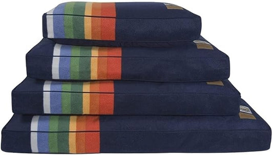 PENDLETON Crater Lake National Park Napper Dog Bed – Size Small (28" x 20" x 4") - Memory Foam Comfort, Washable Fleece Cover, Durable Cotton Canvas Bottom, Blue with Multicolor Stripes