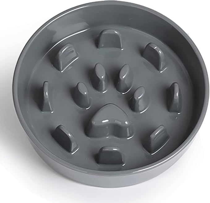 HAOTOP Ceramic Fun Slow Feeder Bowl, Porcelain Slow Eater Bowl for Medium Sized Dogs (Grey)