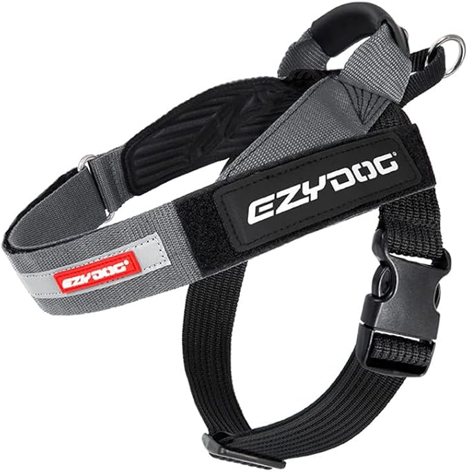EzyDog Express Dog Harness - Adjustable Dog Harness for Large, Medium, and Small Dogs with Padded Ergonomic Anti-Chafing Design, Grip Handle, & Easy Side Buckle (Gray, XS)