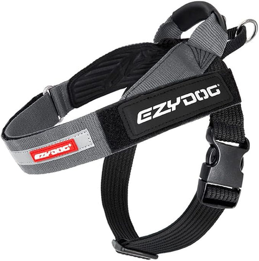 EzyDog Express Dog Harness - Adjustable Dog Harness for Large, Medium, and Small Dogs with Padded Ergonomic Anti-Chafing Design, Grip Handle, & Easy Side Buckle (Gray, XXL)
