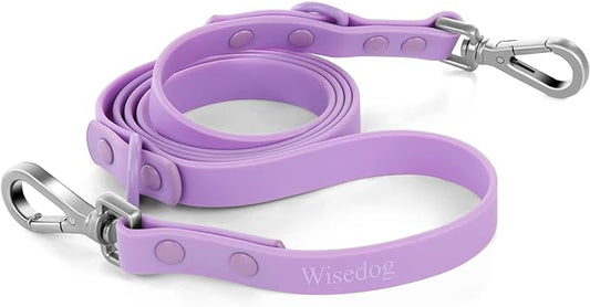 Wisedog Waterproof Dog Leash – 5ft/6ft Adjustable with 2 Metal Swivel Hooks, Easy to Clean Dog Leashes for Small, Medium, Large Breed Dogs (Lilac L)