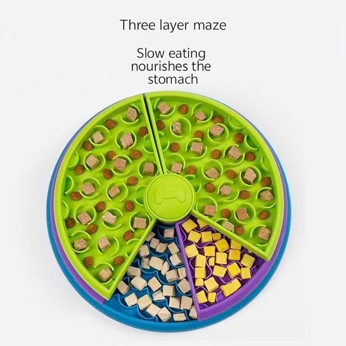 Slow Feeder Dog Bowl with Three Layers，Adjustable Dog Food Spoon-Adjustable Food Weight，can Effectively Alleviate Dogs' Boredom and Anxiety, Prevent Choking, and Prevent Slipping