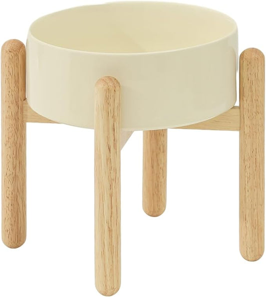 Ceramic 8.2inch Raised Dog Bowl with Stand for Large - Breed Dogs, Pet Food and Water Feeder(Single Bowl with Stand - Beige)