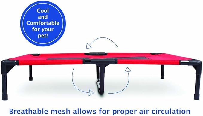 Internet's Best Dog Cot | 30 x 24.5 | Elevated Dog Bed | Cool Breathable Mesh | Indoor or Outdoor Use | Medium | Red