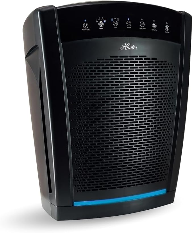 Hunter HP800 Air Purifiers for Home Large Room and Bedroom. True HEPA Air Purifier for Pets, Odors, Allergens, Smoke, Dust, VOC's. 4 Fan Speeds, Quiet Sleep Mode. Cleans 2585 Ft² per Hour. Black