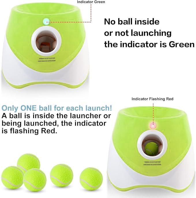 Automatic Dog Ball Launcher, Dog Ball Thrower Machine with 10-30Ft 3 Launching Distance, Interactive Toys for Small Dogs Indoor & Outdoor with 15 Mini Tennis Balls-2 Inch Light Green