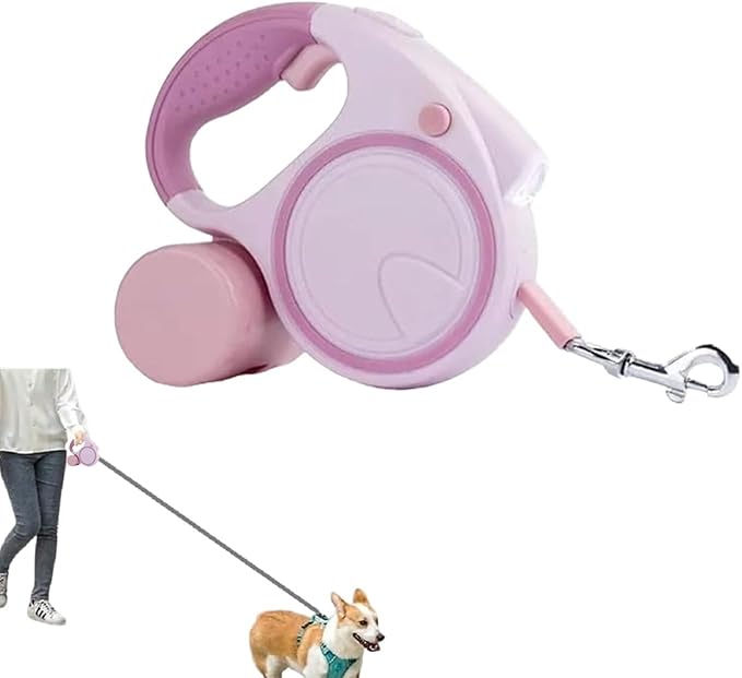 Retractable Dog Fancy Leash with Flashlight and Dispenser, 16 ft Dog Retractable Leash is Perfect for Safe and Comfortable Walking with Your Pet - Suitable for Small Medium Large Dogs (Pink)