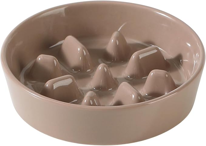 Ceramic 0.9 Cup Dog Bowl Slow Feeder, 6.1inch Slow Pet Food Dish for Small Dog and Cat, Stop Bloat, Preventing Choking(Single Bowl, Brown Coffee)