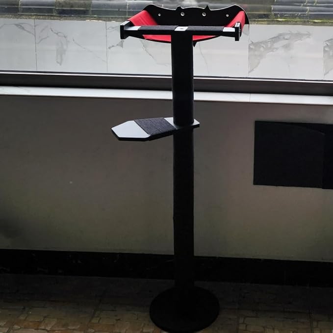 Cat Window Perch with Scratching Post Strong Supported - Large Hammock Bed for Cats Inside - Solid Wood Seat, Soft Cushion - Rustic Indoor Cat Tree Shelf for Sunbathing (Black, Large 2)