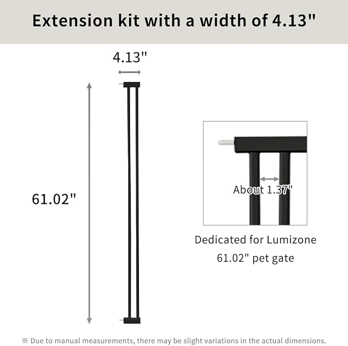 Lumizone Extra Tall Cat Gate Extension Kit 61.02" High Pressure Mounted 2025 New 4.13" Extra Wide 1.37" Gap No Drilling Tall Pet Gate for Dogs (Black, 61.02" H x 4.13" W, Extension)