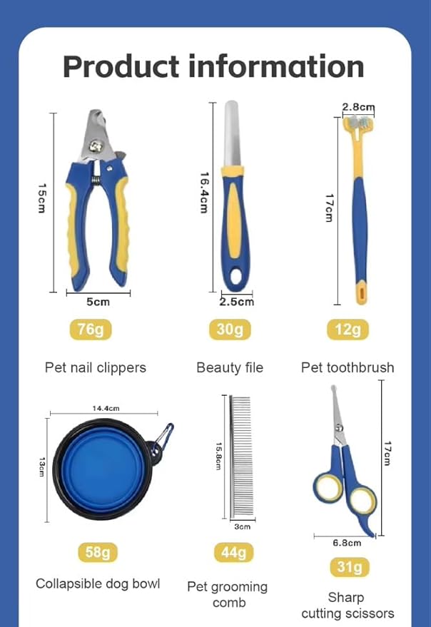 Professional 8-Piece Pet Grooming Kit for Dogs & Cats – Deshedding Brush, Nail Clippers, Scissors, Comb, Grooming,Beauty File,Collapsible Dog Bowls,pet Toothbrush,Glove & Travel Case