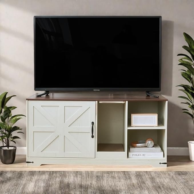 Cat Litter Box Enclosure, Hidden Litter Box Furniture Cabinet with Storage, Cardboard, Light, Wood Indoor Cat House Washroom End Side Table, Farmhouse Style, Antique White