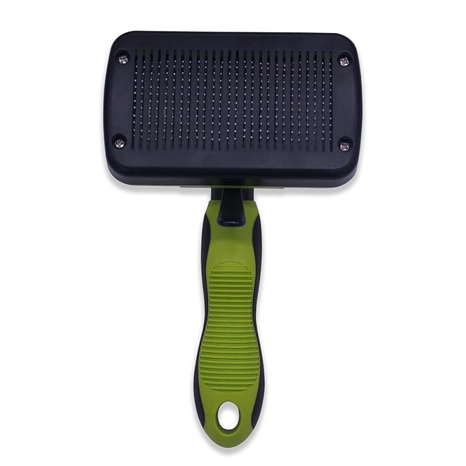 Dog brush Dog Grooming Kit 3PS： self-cleaning slicker brush dog Deshedding Tool&TPR Dog Bath Brush for dogs cats horse Home Travel (green)