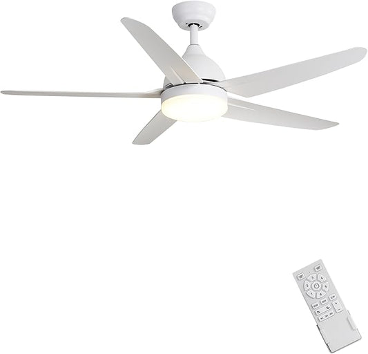 FINXIN Indoor Ceiling Fan Light Fixtures LED 52 Ceiling Fans for Bedroom,Living Room,Dining Room Including Motor,Light,3/5-Blades,Remote Switch (White)