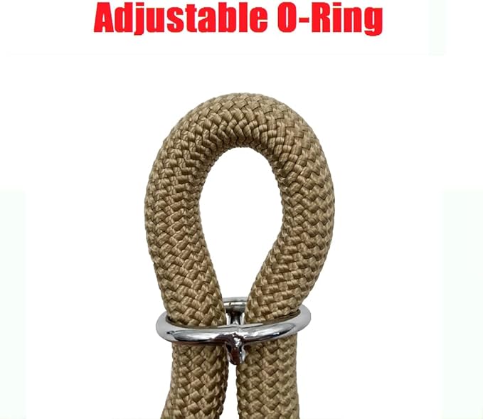 Braided Round Martingale Dog Collar, Training Collar with Slidable Stop Ring - Ideal for Small Medium Dogs (M- (1/3") - 18" Long, Khaki)
