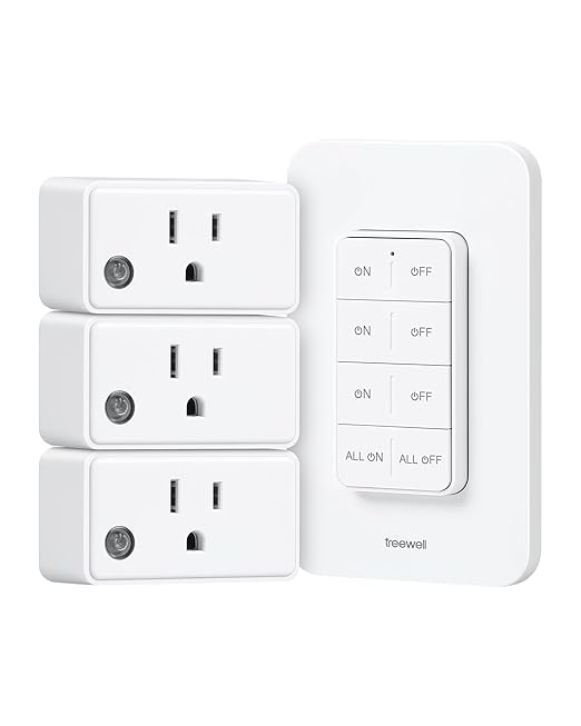Remote Control Outlet Wireless Wall Mounted Light Switch, 3 Independent Control Outlets, 200FT RF Range, Mini Outlet Plug, 15A/1875W High-Power for Lamps, Lights, Household Appliances, ETL Listed