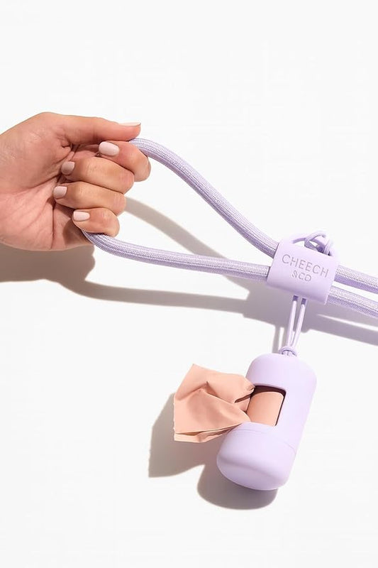 Cheech&Co Hands Free Dog Leash with Poop Bag Holder - for Walking, Hiking, Jogging & Running Small/Medium/Large Dogs (Adjustable 4.3–8.6 ft Light Purple)