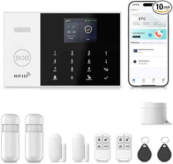 PGST Alarm System for Home Security,WiFi/4G Alarm System with Instant App Alerts&Auto Alarm Dial,Smart Life Tuya APPDoor/Window Sensors Compatible with Alexa,NO Monthly Fees Easy to Install