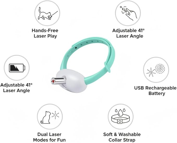Automatic Cat Laser Collar – Smart Interactive Hands-Free Laser Toy to Keep Cats Active,Lazer Pointer cat Toy,Tumbler Wobble Teaser,USB Charging Electric Vibration Exerciser