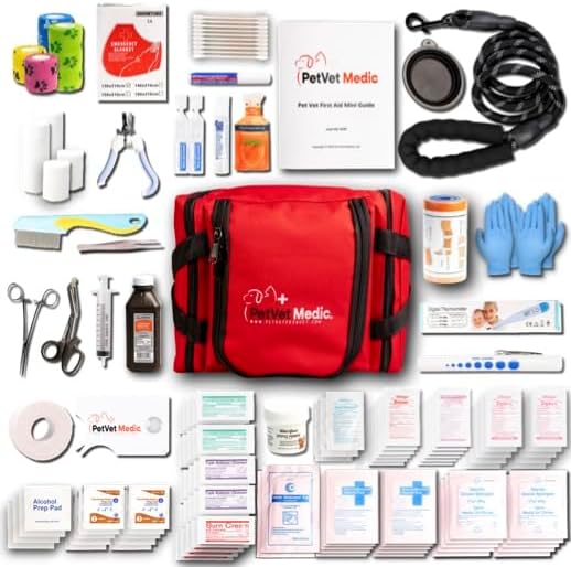 Cat & Dog First Aid Kit - Dog Emergency Kit, Health Supplies & Wound Care -with Thermometer, Bandages for Wounds - Essentials, Travel Bag (Medium)