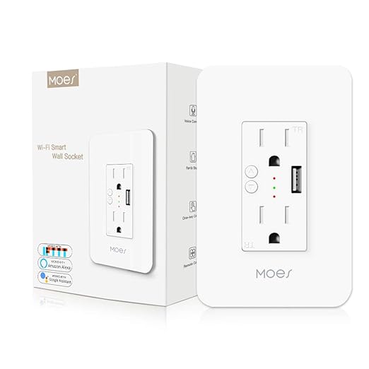 MOES WiFi Smart Wall Outlet,15A Divided Control 2 in Wall Socket with USB Interface,Smart Life/Tuya APP Remote Control Compatible with Alexa and Google Home No Hub Required, ETL Certified, 2.4G WiFi