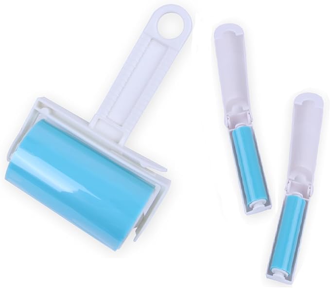 Reusable Lint Roller Sticky Picker Set Cleaner Lint Roller Pet Hair Remover Brush for Bed, Carpet, Sofa Medium Size + 2 Travel Size
