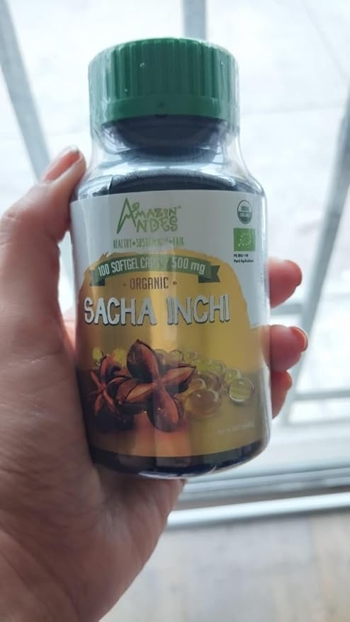 Amazon Andes Sacha Inchi Oil Capsules - Source of omegas 3, 6 and 9 - Healthier Source of Essential Fatty Acids - Vegan, Non-GMO, Allergen-free & Gluten Free - 100 Softgel Pills (500mg) - Made in Peru