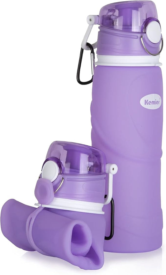 Kemier Collapsible Silicone Water Bottles-750ML,Medical Grade,BPA Free Travel Water Bottle Can Roll Up,26oz,Leak Proof Foldable Sports & Outdoor Water Bottles