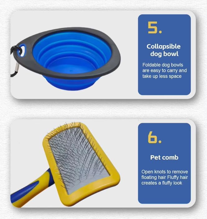 Professional 8-Piece Pet Grooming Kit for Dogs & Cats – Deshedding Brush, Nail Clippers, Scissors, Comb, Grooming,Beauty File,Collapsible Dog Bowls,pet Toothbrush,Glove & Travel Case