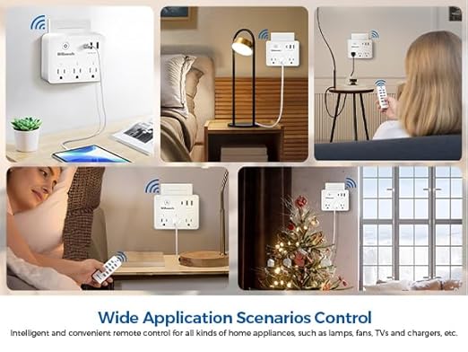 Remote Control Outlet, Multi-Plug Outlet with 3 Outlets and 3 USB Ports, No Interference Remote Outlet, Wireless Light Switch, 100FT RF Range, Programmable and Expandable, FCC Listed W03RC06