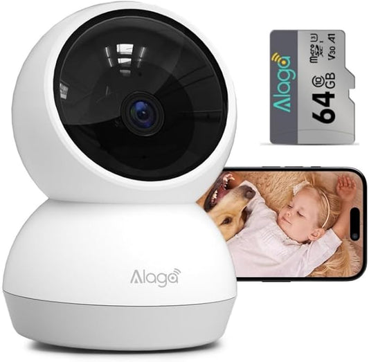 2K Indoor Security Camera, AI Human & Pet Motion, 2.4/5 GHz, 360° Pan Tilt, Night Vision, 2 Way Audio, Compatible with Alexa & Google Assistant (64GB TF Card)