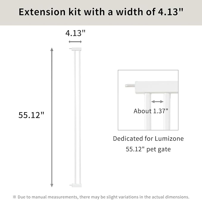 Lumizone Extra Tall Cat Gate Extension Kit 55.12" High Pressure Mounted 2025 New 4.13" Extra Wide 1.37" Gap No Drilling Tall Pet Gate for Dogs (White, 55.12" H x 4.13" W, Extension)