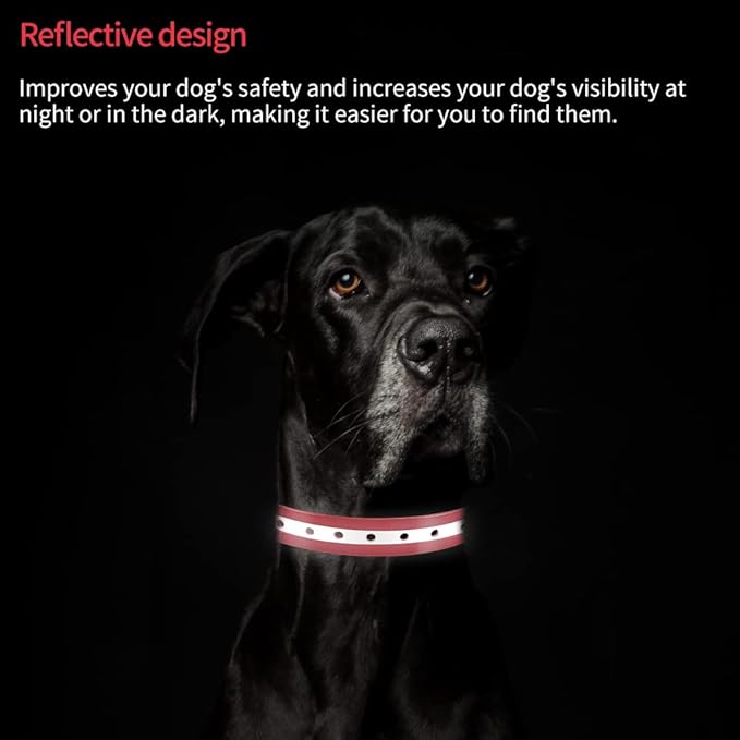 PetJoy Dog Collars Strap, Replacement Collar for Shock Reflective Collar, Adjustable Classic Dog Collar Strap for All Varieties Small Medium Large Dogs (Black & Red)