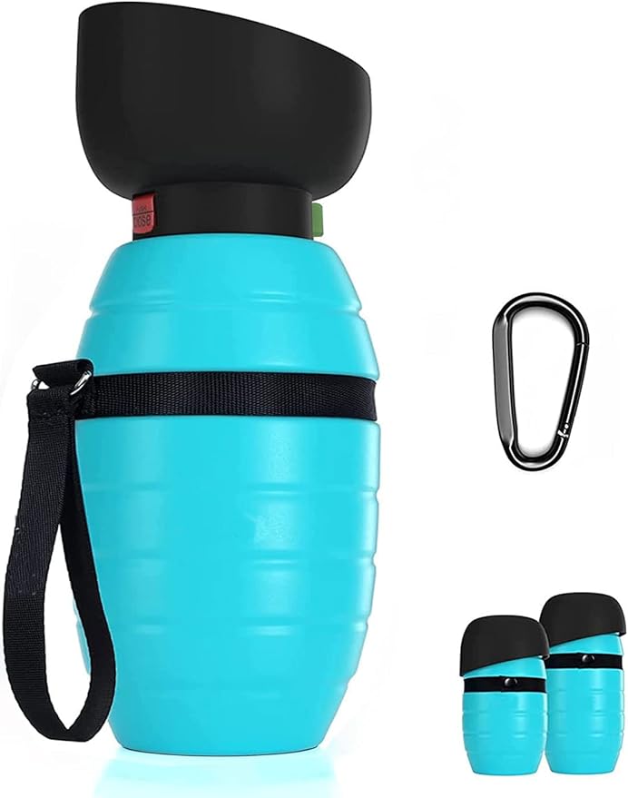Dog Water Bottle Portable (17oz/22oz), 2 in 1 Foldable Dog Travel Water Bottle, Leak-Proof Dog Water Dispenser, Pet Water Bottle Drink Feeder for Outdoor Walking Hiking, Food-Grade Silicon (17oz)