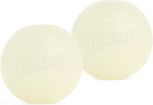 Chuckit! Glow in the Dark Bouncy Balls - Ball for Dogs, Chuckit Dog Toy, Max Glow Balls - Medium, 2.5 Inch Pack of 2