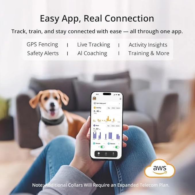 SATELLAI GPS Dog Collar, Pink [Free 1-Year Membership] The Most Advanced Dog Wireless Fences with AI Analysis, Precise Position, 5-Day Battery, and IP68 Waterproof, Flexible Virtual Fencing for Dogs