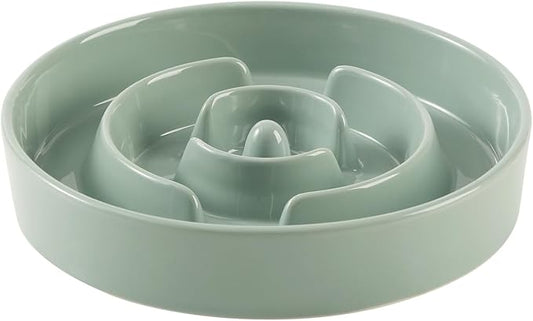 Ceramic 1.2 Cup Slow Feeder Dog Bowl for Medium and Small Breed, 7.3inch Puzzle Dog Food Dish, Anti-Gulping, Stop Bloat, Preventing Choking (Single Bowl-Light Green)
