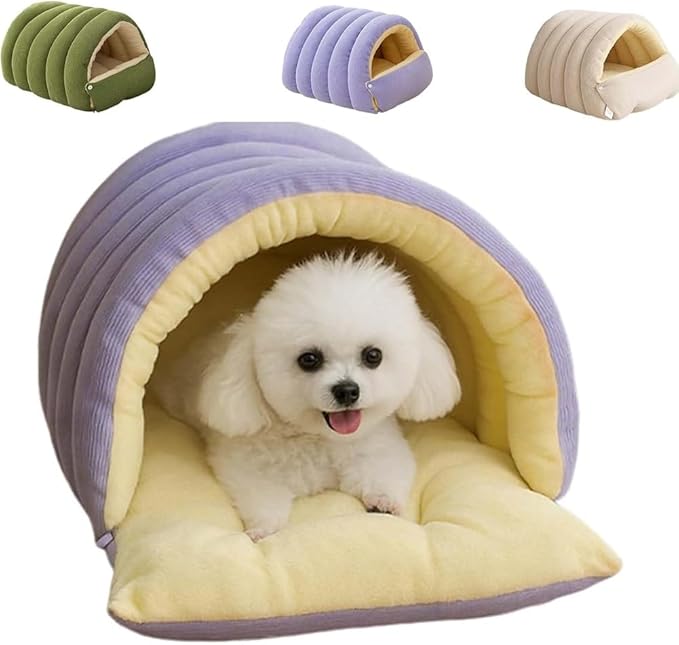 CutyPet Winter Cave, Cozy Covered Dog Bed with Removable Washable Cover, Enclosed Plush Warmth for Small Large Dogs Cats, Calming Security Pet Den for Indoor Outdoor Use(Purple,M)