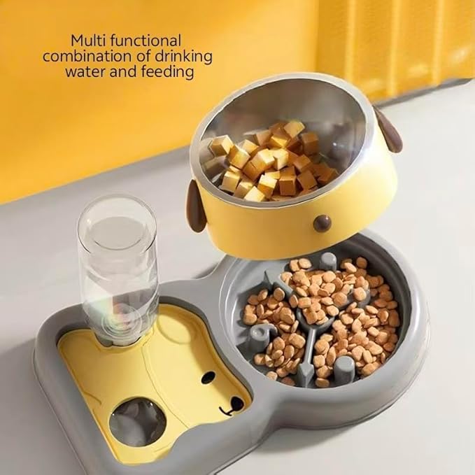 Slow Feeder Dog Bowls,pet Automatic Water Dispenser, Cervical Protection cat Bowl, Multifunctional Integrated, Suitable for Cats, Small and Medium-Sized Dogs