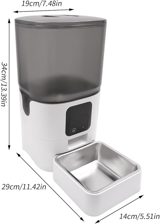 Smart Automatic Pet Feeder 6L/5.45Qt with App Control, Stainless Steel Bowl & Dual Power, Programmable Dog Cat Food Dispenser for Dry Kibble