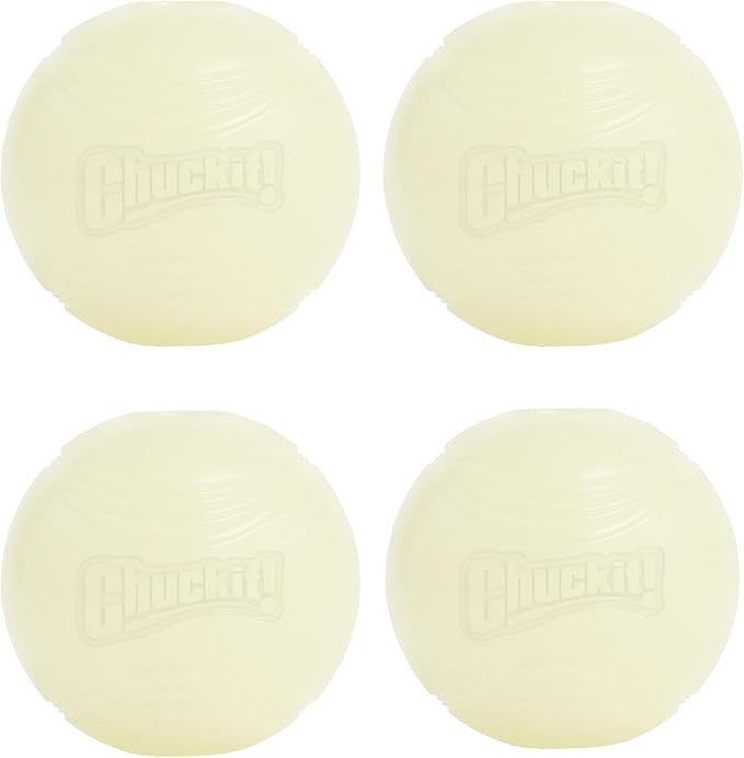 Chuckit! Glow in the Dark Bouncy Balls - Ball for Dogs, Chuckit Dog Toy, Max Glow Balls - Medium, 2.5 Inch, Pack of 4