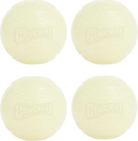 Chuckit! Glow in the Dark Bouncy Balls - Ball for Dogs, Chuckit Dog Toy, Max Glow Balls - Medium, 2.5 Inch, Pack of 4