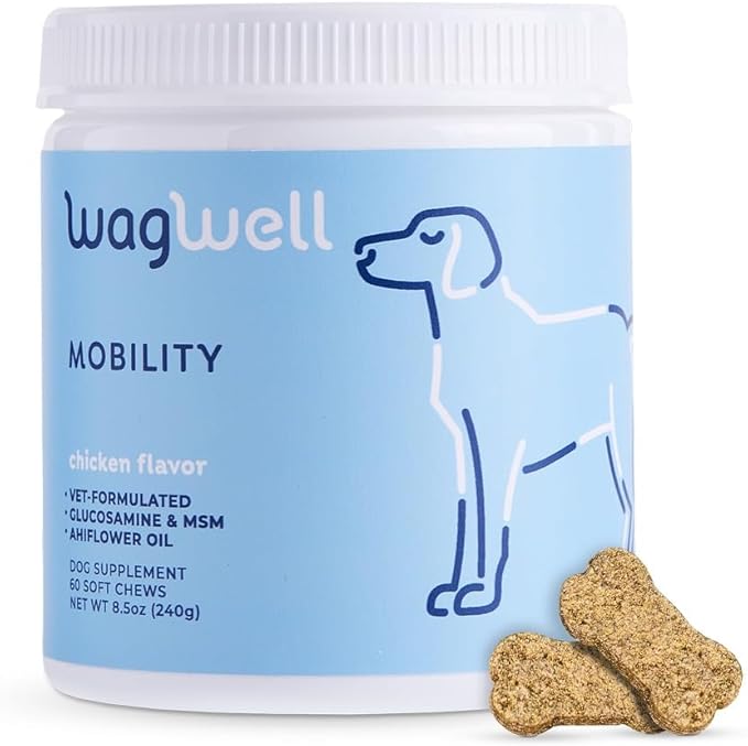 WagWell Mobility Chews – Vet-Formulated, All Natural, Made in The USA – Joint Supplement for Dogs with Glucosamine & Chondroitin – Helps Reduce Inflammation & Promotes Joint Health, 60 Chews