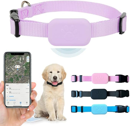 PawsPath Pet GPS Tracker Collar, Unlimited Range Waterproof Cat Dog Anti-Lost Device Smart Locator Tracking GPS Pet Tracker Collar for Apple iOS FindMy (Pink, Large)