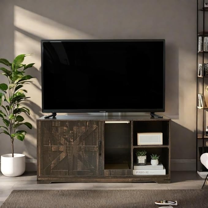 Litter Box Enclosure, Hidden Litter Box Furniture Cabinet with Storage, Cardboard and Sensor Light, Wood Indoor Cat House Washroom, Farmhouse Style, Rustic Brown